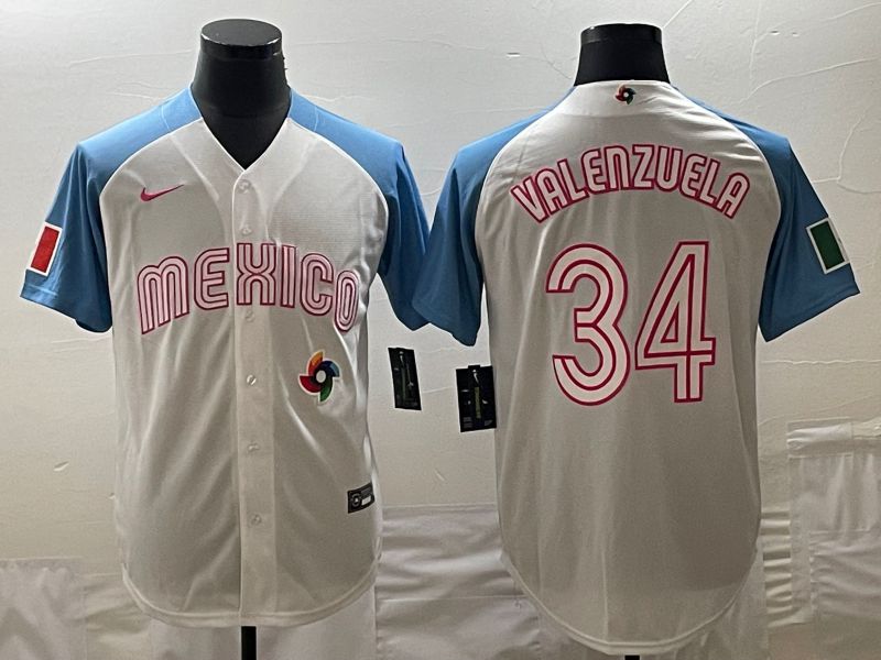 Men 2023 World Cub Mexico #34 Valenzuela White blue Nike MLB Jersey9->more jerseys->MLB Jersey